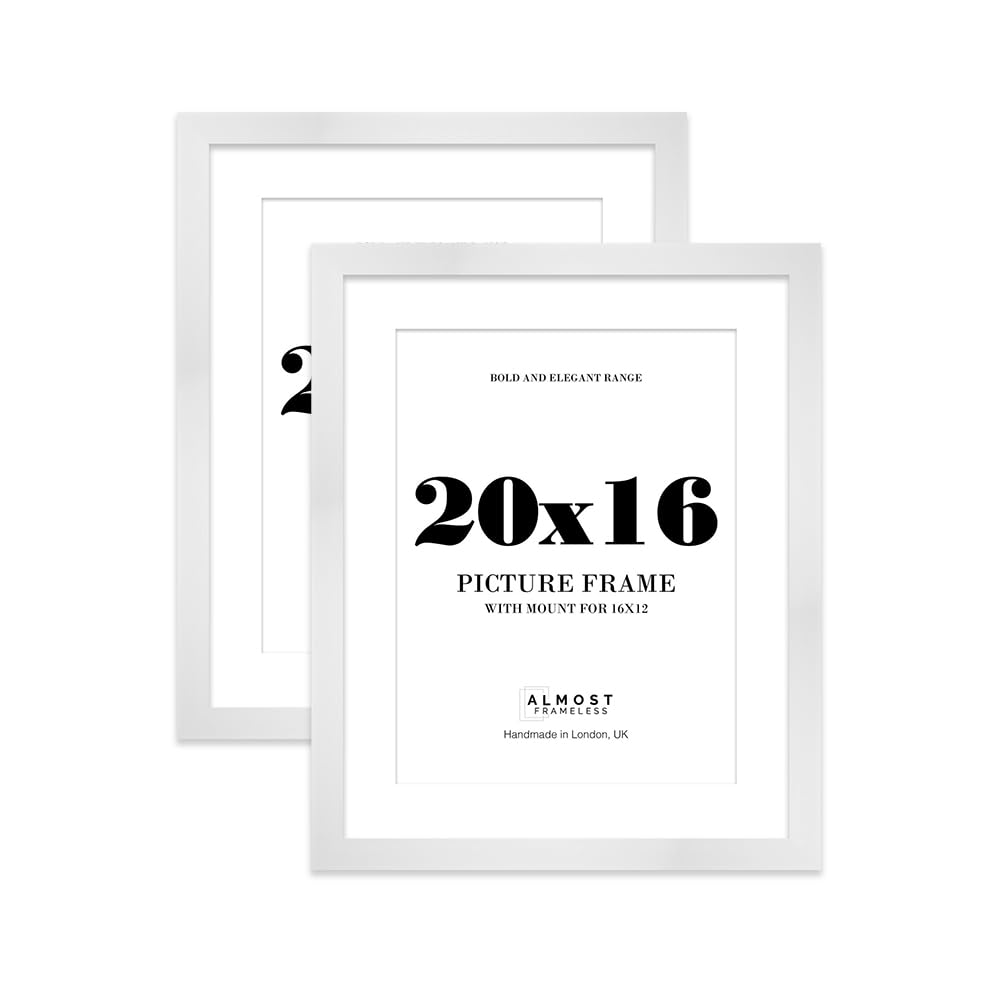 20x16 White Frame With Mount for 16x12 Pictures 28mm Edge Portrait and Landscape Display with Wall Hooks, 2 Pack