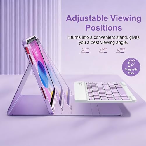 Image of MMK for iPad 11th 10th Generation Case with Keyboard (2022, 10.9 inch), Wireless Detachable Keyboard, Pencil Holder for iPad 11 inch (A16 2025), 10th Gen (10.9 Inch 2022) (Purple New)