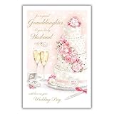 Paper Rose Karte zum Hochzeitstag für Enkelin und Ehemann – hübsches florales Hochzeitstorte und Champagner-Design – Premium-Glückwunschkarte mit Umschlag