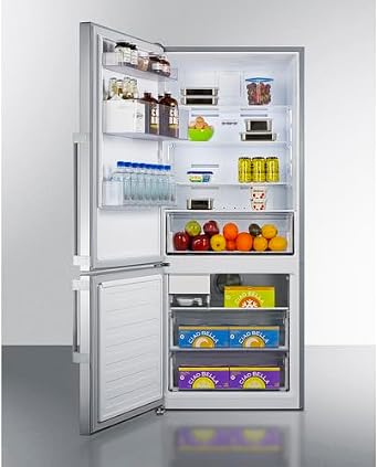 Summit FFBF284SSIMLHD 28 Wide Bottom Freezer Refrigerator, Icemaker, 13.8 cu.ft, Stainless Steel Door, LED Lighting, ENERGY STAR Certified, Perfect for Apartments and Small Kitchen