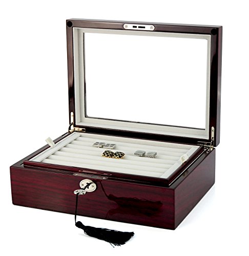 Deluxe Jewelry Cufflinks Collector's Storage Presentation Box Case Mahogany Double-Decker Gift4