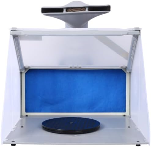Portable Airbrush Spray Booth with 3 LED Lights, Extra Replaceable Extra Filter Pad, Turn Table and 6ft Exhaust Extension Hose for Hobby, Painting, Art Craft (Style A)