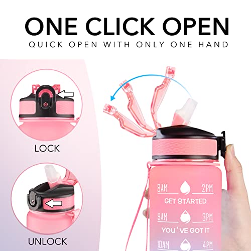 Image of HYETA 32 OZ Water Bottle with Times to Drink and Straw, Motivational Time Marker Water Bottles with Strap, Leakproof & BPA Free, 1 Liter Reusable Sports Water Bottle for Fitness, Gym & Outdoors, Pink-Blue