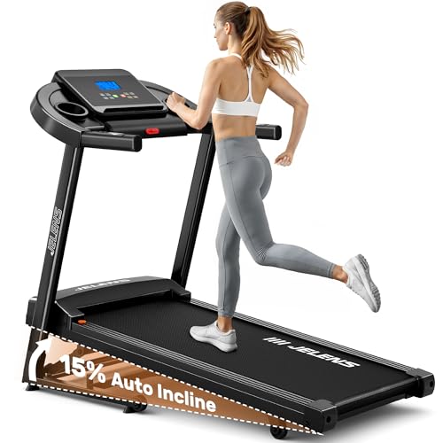 JELENS Treadmill for Home with 0-15% Auto Incline, Foldable Walking