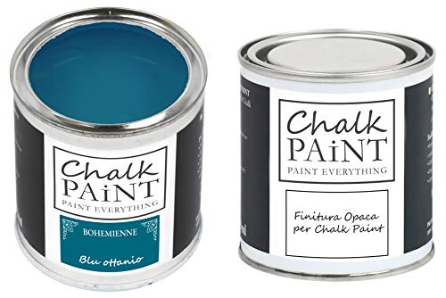 CHALK PAINT EVERYTHING Blu Ottanio & FINITURA - Kit Pronto Vernicia e Proteggi (250 ml + 250 ml)