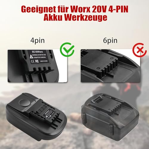 BS18WORX Adapter für Worx 20V Elektrowerkzeug, Konverter für Bosch Professional 18V System Akku auf für Worx 4Pin Elektrowerkzeuge
