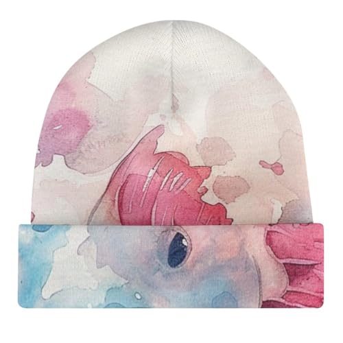 Watercolor Pink AxolotlChildren's Warm Knitted Hat, Suitable for All Seasons and Daily Wear4