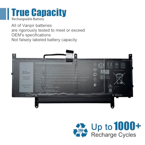 Image of N7HT0 Laptop Battery Replacement for Dell Latitude 9510 2-in-1 Latitude 9510 9520 P94F P95F P95F001 Series TVKGH V5K68 N2NLL HYMNG 08NFC7 N2NLL N7HTO 0PKW00 089GNG 0HYMNG 7.6V 52Wh 6500mAh