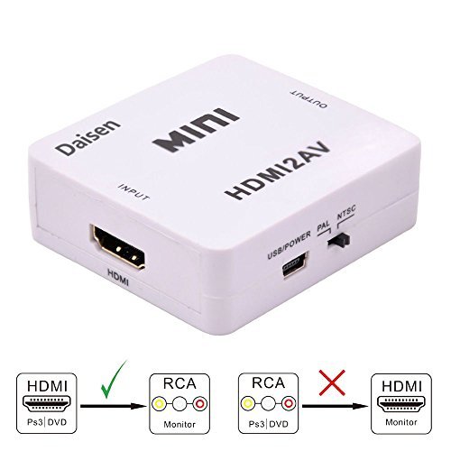Daisen Hdmi To Av Converter 1080P Hdmi To Rca Cvbs Av Composite Adapter Hdmi 2 Av Converter Support Pal/Ntsc Tv Format Output, White #TOP1