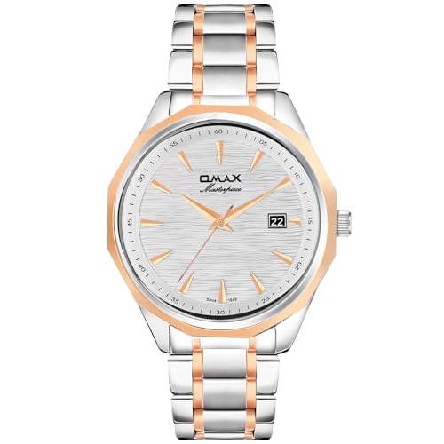 Image of OMAX Analog White Dial Two Tone Steel Strap Rich Classic Look Rosegold Watch for Men-All Stainless Steel Durable case, Fashionable Watch-BGS61322