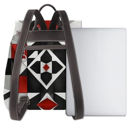 Sac à dos décontracté en cuir avec motif géométrique protégeant l'ordinateur - 3