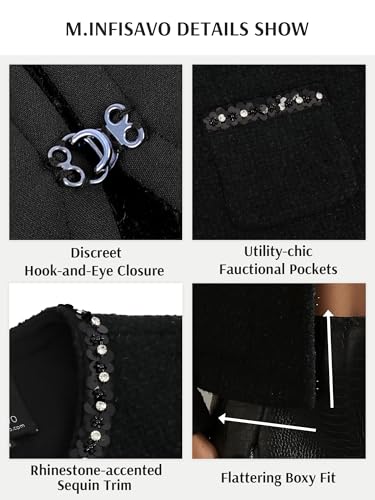 M.Infisavo Womens Sequin Crew Neck Tweed Jackets Blazer Party Business Casual Hooking Closure Outfit4