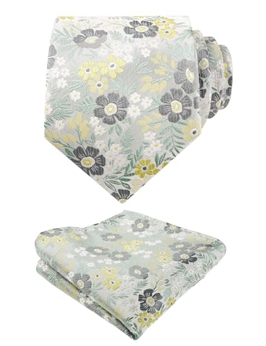 Image of Alizeal Mens 3.15'' Natural Flower Pattern Tie with Floral Pocket Square Set