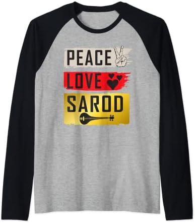 Peace Love Sarod Musical Instrument Sarod Music Players Raglan Baseball Tee