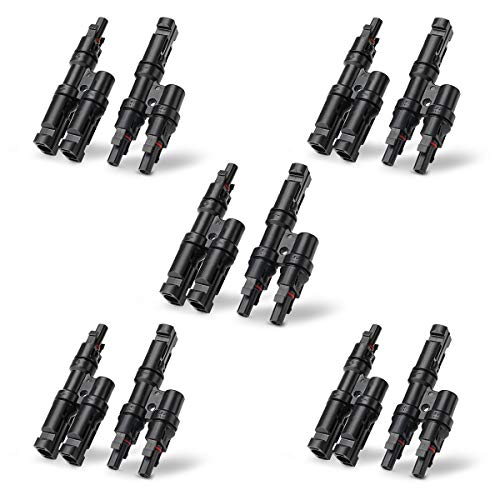 Image of BougeRV Solar Branch Connectors 2 to 1 Y Connector FMM+MFF, 5 Pairs | Solar Panel Parallel Connection Kit, Cable Wire Adapter for PV Off-Grid RV Boat