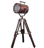 collectiblesBuy Antique Finish Tripod Spotlight Floor Lamp – Vintage Searchlight with Wooden Stand – Nautical Studio Decor for Living Room, Office & Home Interiors