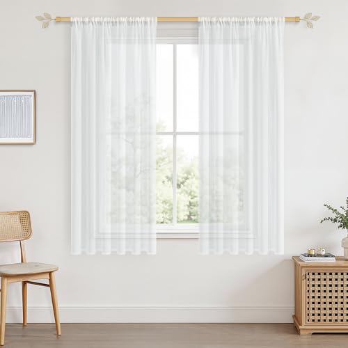 CUTEWIND Gardinen Weiß Wohnzimmer Modern Kurz mit Stangendurchzug 160X140...