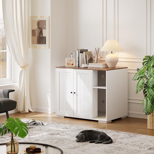 IDEALHOUSE Cat Litter Enclosure for Placing Litter Robot 3/4,Power Outlet and Dog-Proof Shelf for Litter Robot Cabinet,Litter Collector for Automatic Litter Box Enclosure