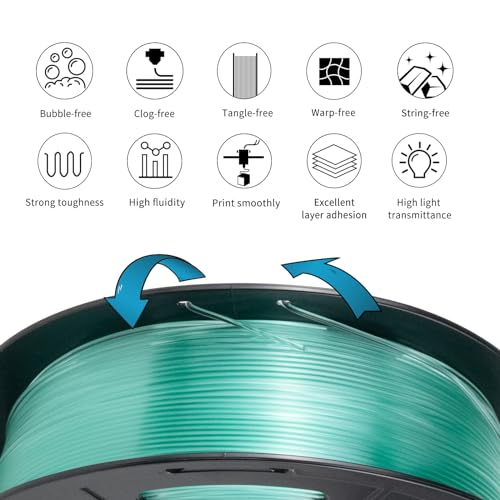 Image of IEMAI Clear PETG Filament 1.75mm Cyan 1kg, Glossy Transparent Finish 3D Printer Filament Up to 600mm /s High-Speed Printing for Lampshades, Home Decor & DIY Models