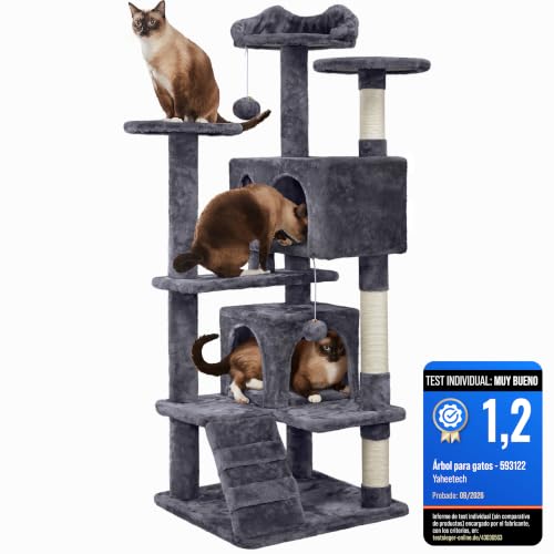 Yaheetech Árbol Rascador para Gatos 139cm Torre con Poste Sisal Gris Oscuro