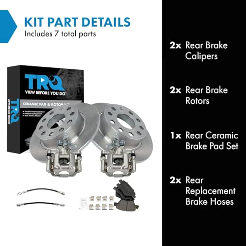 Image of TRQ Rear Brake Pad and Rotor Set Ceramic Calipers Compatible with 2011-2013 Audi A3 2013 Volkswagen Beetle GTI 2012-2013 Jetta