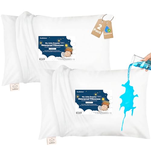 Image of KeaBabies 13x18 Waterproof Toddler Pillowcase, 2pk Pillow Case (Soft White) | Soft Waterproof Toddler Pillow Protector Cover for Kids, Boys, Girls, Machine Washable, Small Travel Pillow Sold Separately