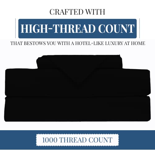 Blueclans 1000 Thread Count Egyptian Cotton Sheets Queen Size 17 Inch Deep Pocket Fitted Sheet 4 Piece Sheet Set Sateen Weave Bed Sheets With 2 Pillowcases Luxury Hotel Bedding (Black) #TOP1