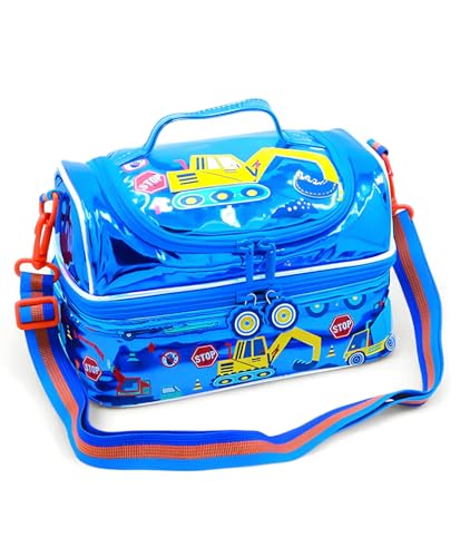 Image of Kids Double Decker Cooler Insulated Lunch Bag Large Tote for Boys, Girls, Men, Women, with Adjustable Strap (DBL-BAG-CONSTRUCTION-05)