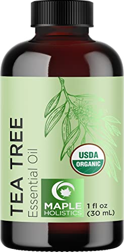 USDA Organic Tea Tree Oil - 100% Pure Tea Tree Oil Organic Certified for Face Hair Skin and Nails - Organic Tea Tree Essential Oil for Dry Scalps Nail Treatments DIY Beauty and Natural Cleaning