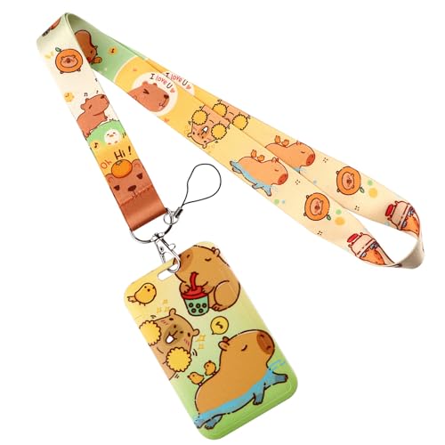 Capybaras Lanyards with Keyring Cartoon Animal Card Holder Beautiful Neck Strap Badge Card Holder for Students Girls