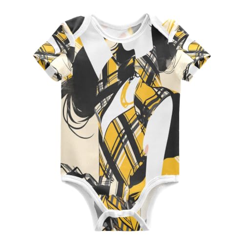 DDDIYEU Plaid Jaune éLéGant Artistique Body pour Bébé-Body Manches Courtes En Coton pour Enfant 3-24 Mois Été