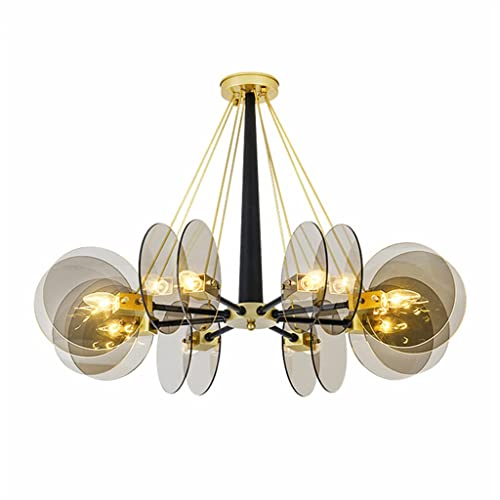 Lustre américain doré d100cm avec 5 lampes et suspension en cristal K9
