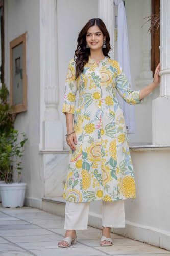 Image of Pistaa's Women's Cotton Relaxed Fit Straight Printed Kurta