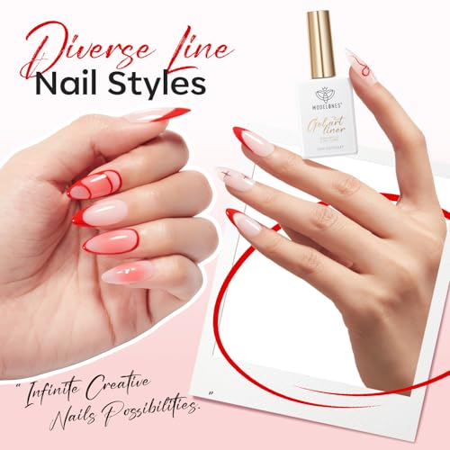 Image of modelones Red French Tip Liner Gel Polish 15ml Built-in Fine Brush | Bright Apple Red Nail Art Gel Paint Swirl Fine Line Design Easy Draw Long Lasting Soak Off U V Cure DIY Home Salon Manicure