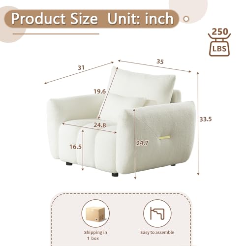 Image of Antetek 35 inch Modern Accent Single Sofa Chair, Comfy Deep Seat Teddy Fabric Living Room Chair, Leisure Boucle Reading Sofa Arm Chair for Bedroom, Office, Apartment, Beige