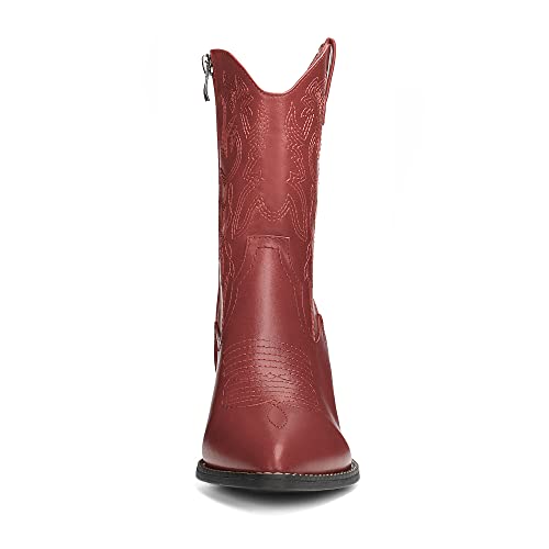 Image of DREAM PAIRS Women's Cowboy Boots, Pointed Toe Chunky Heel, Zipper Pull-On Stitched Western Ankle Boots