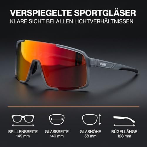 Uvex cellon Sportbrille Sonnenbrille – Ultraleicht mit 100% UV400 Schutz – Grey Matt/Mirror Red