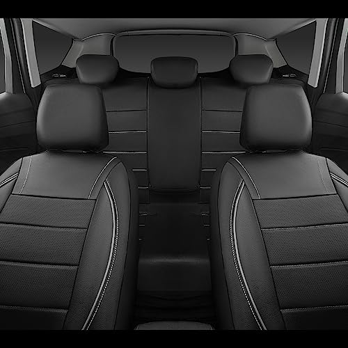 Image of CAR PASS Universal Reflect Piping Leather Car Seat Cover, Fit for suvs,Van,Trucks,Airbag Compatible,Inside Zipper Design and Reserved Opening Holes (Full Set, Black and Grey)