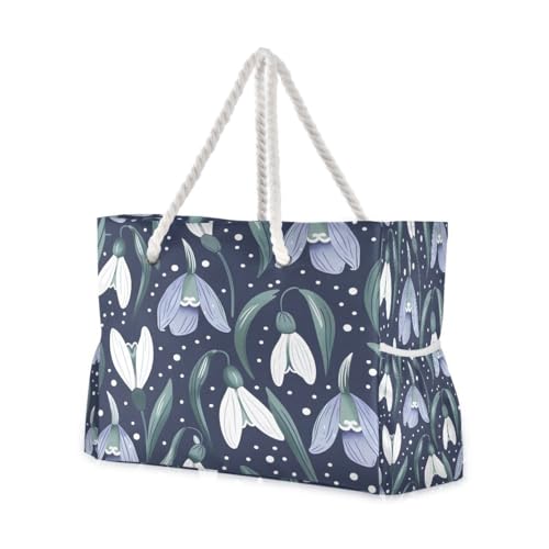 Women Large Beach Bag Snowdrops Flowers Travel Tote Bags for Gym Sport Shoulder Bag