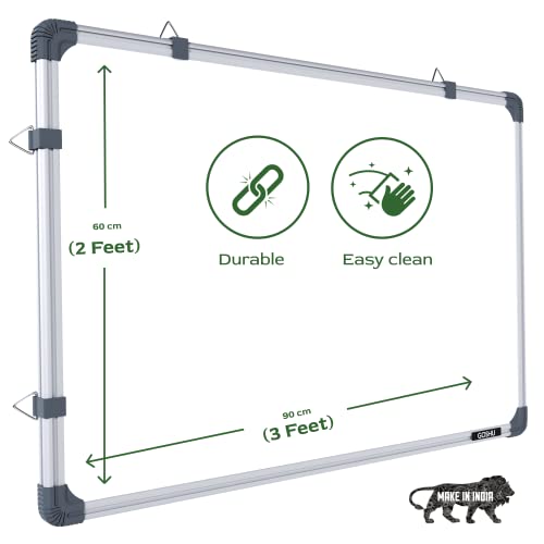 Image of GOSHU Non Magnetic 2 feet x3 feet Double Sided White Board and Chalk Board Both Side Writing Boards Includes Non-Magnetic Duster, One Black Ink Marker and 30cm Scale (2x3 feet, Pack of 4 Items)