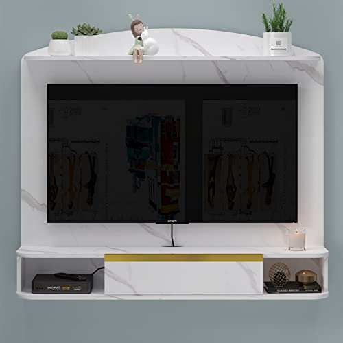 Bixiaomei Floating TV Stand with Cabinets & Display Shelves, 47'' Wall Mounted Entertainment Center with TV Panel, Modern Media Console for TV up to 50IN, Wood TV Bench for Living Room & Bedroom