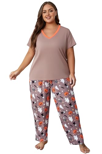 Image of Vozanet Women's Pajama Sets Short Sleeve with Long Pant Soft Sleepwear Printed pj Loungewear With TWO Pockets Size 1X to 5X
