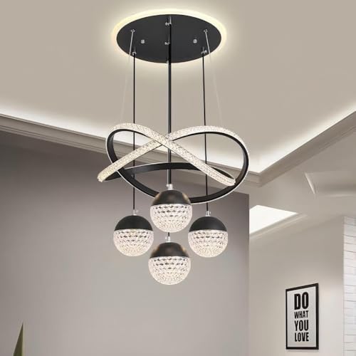 WOQuju Kronleuchter Esszimmer moderne dekorative Innenbeleuchtung dimmbare LED Pendelleuchte Wohnzimmer mit Fernbedienung Deckenleuchte unregelmäßiger Ring kreatives Design geeignet Schlafzimmer Küche