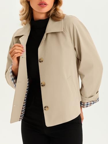 Image of Tankaneo Womens Cropped Trench Coat Lightweight Single Breasted Jacket Fall Windbreaker Fashion Outerwear