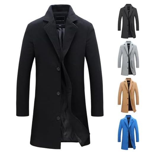 Mens Trench Coat Mid Length Wool Coat Big and Tall Winter Jacket Single Breasted Peacoat Lapel Cardigan Jacket