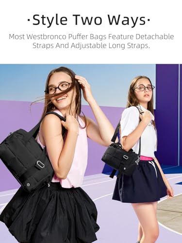 WESTBRONCO Small Puffer Crossbody Bags for Women, Mini Puffy Quilted Gym Bag Lightweight Tote Bag with Zipper Compartments4