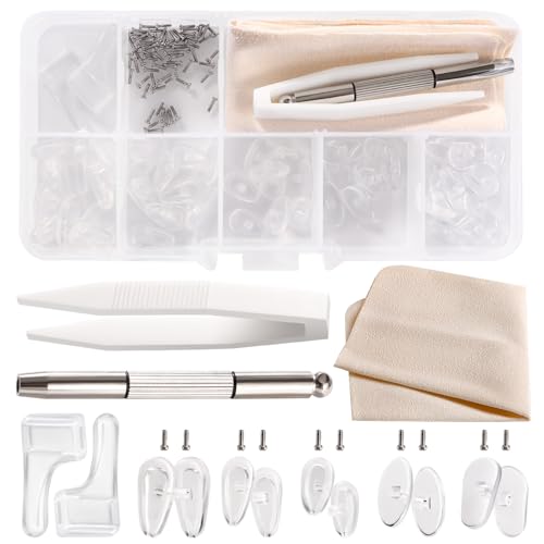 YIXISI 30 Paires Plaquettes de Nez de Lunettes Kit, Tampon de Nez de Lunettes à Visser, Kit de Réparation de Coussinets de Nez en Silicone, avec Vis Pincette...