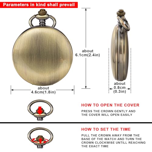 Image of Tiong Smooth Pocket Watches Quartz Arabic Numerals Men Pocket Watch with Chain&Box