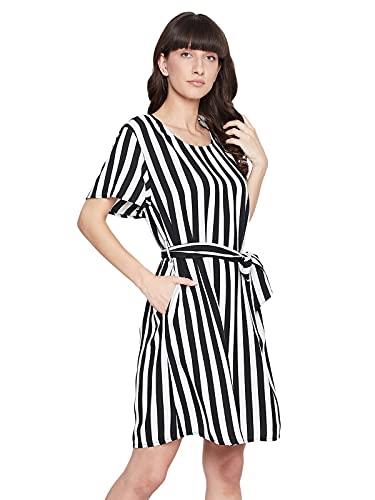 Image of Clovia Women's Crepe Sassy Stripes Short Nightdress in White