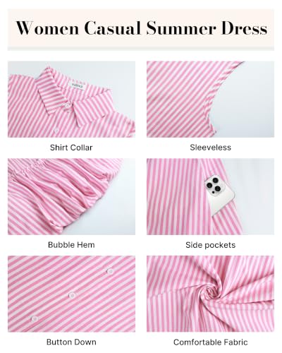 Image of Bsubseach Womens Casual Summer Dresses Sleeveless Linen Bubble Mini Short Dress Button Down Shirt Sundress with Pockets